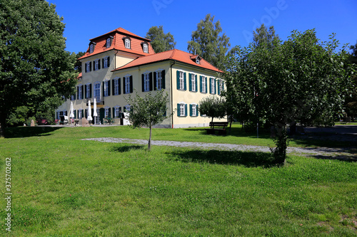 Jagdschloss der Herzoege von Meiningen. Fasanerie, Hermannsfeld, Rhonblick, Thueringen, Deutschland, Europa 