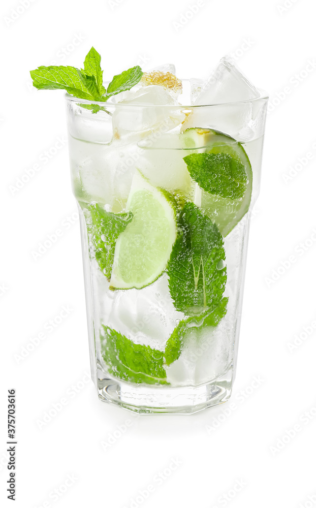 Glass of fresh mojito on white background Glass of fresh mojito on white background