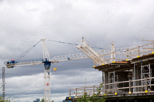 Cranes over the condominium construction site, Toronto, Ontario, Canada.