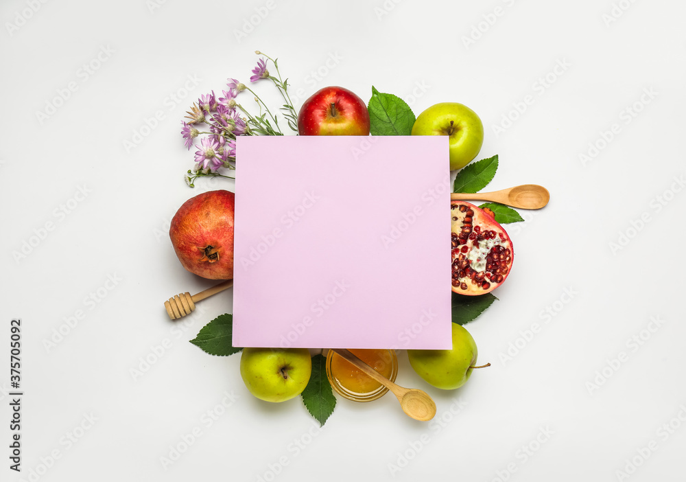 Composition for Rosh Hashanah (Jewish New Year) on white background Composition for Rosh Hashanah (Jewish New Year) on white background
