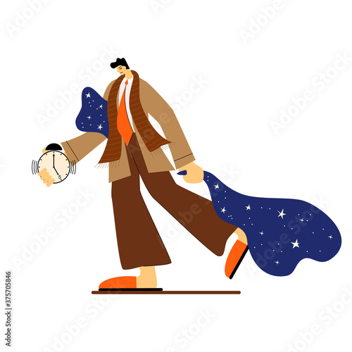 Sleepy man. Tired sleepy office man walking to work.