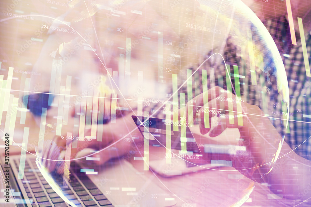 Double exposure of man hands holding a credit card and internet business theme drawing. Digital fintech and E-commerce concept. Double exposure of man hands holding a credit card and internet business theme drawing. Digital fintech and E-commerce concept.