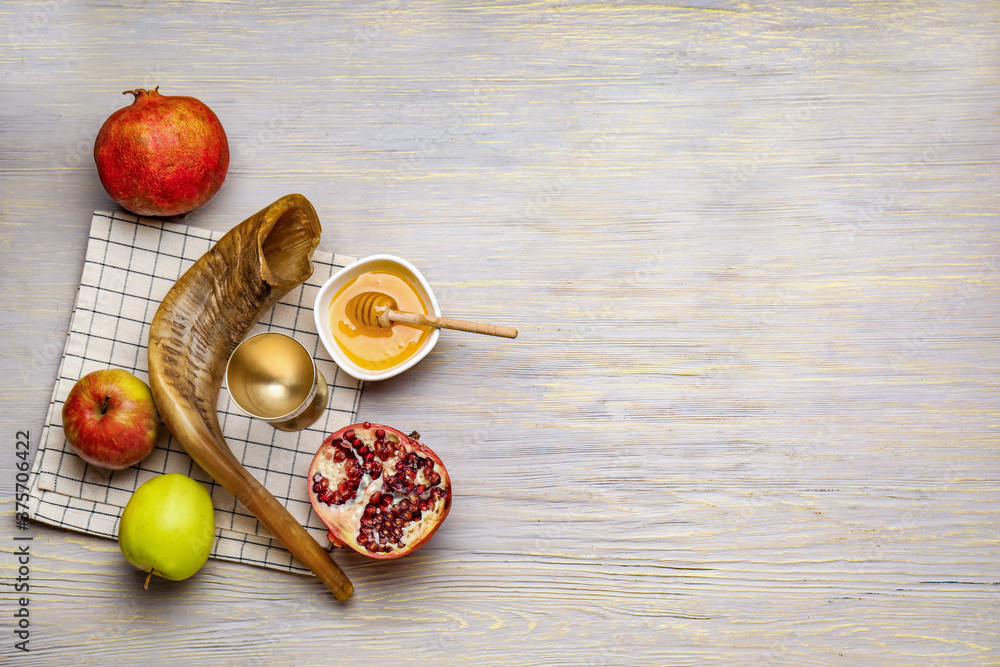 Composition for Rosh Hashanah (Jewish New Year) on wooden background Composition for Rosh Hashanah (Jewish New Year) on wooden background