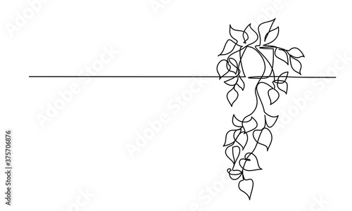 House plant in pot. Continuous one Line drawing