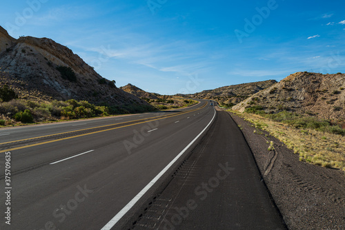 Highway road. Landscape with asphalt road in the evening in summer.