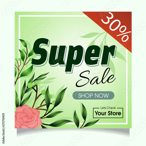 banner Green leaf super sale promotion design