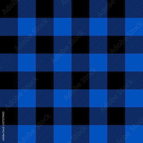Tartan Sapphire Blue plaid. Scottish pattern in black and blue cage. Scottish cage. Traditional Scottish checkered background. Seamless fabric texture. Vector illustration