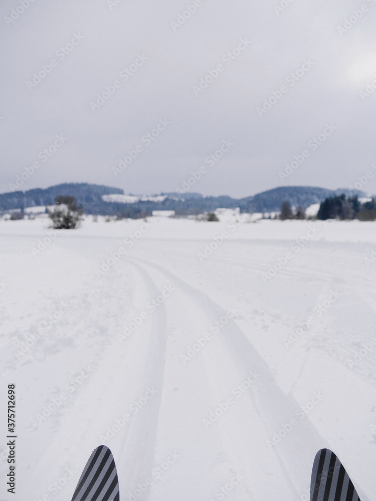 wintry landscape scenery with cross country skiing way wintry landscape scenery with cross country skiing way