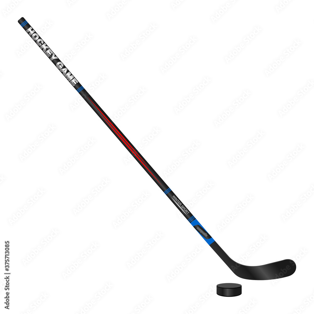 Hockey stick and puck, 3d vector illustration Hockey stick and puck, 3d vector illustration