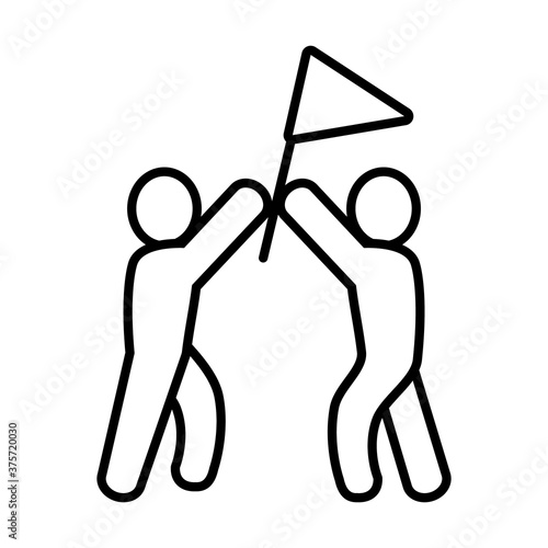 pictogram two men holding up a flag, line style