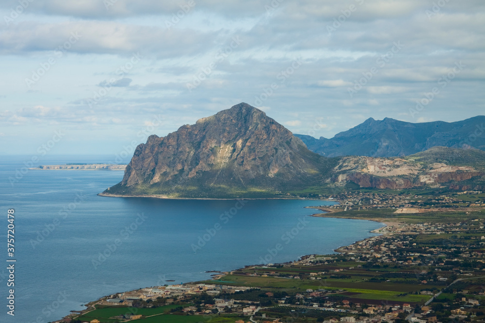 Scenic aerial view to the coastal city and rocks Scenic aerial view to the coastal city and rocks