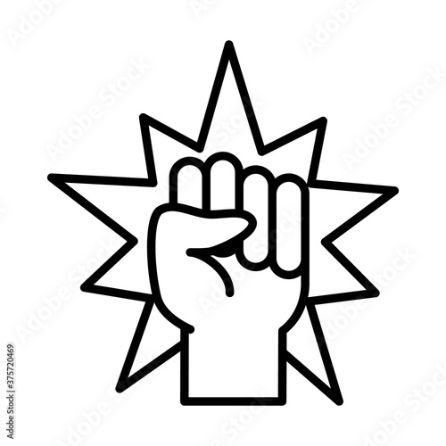 feminism symbol, woman fist and decorative burst, line style