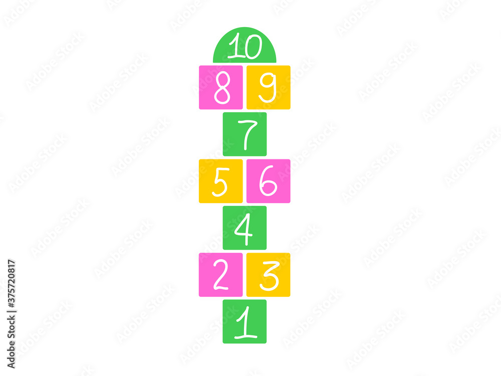Vector Hopscotch Game Isolated on White Background. Symbol of Childhood. Vector Hopscotch Game Isolated on White Background. Symbol of Childhood.