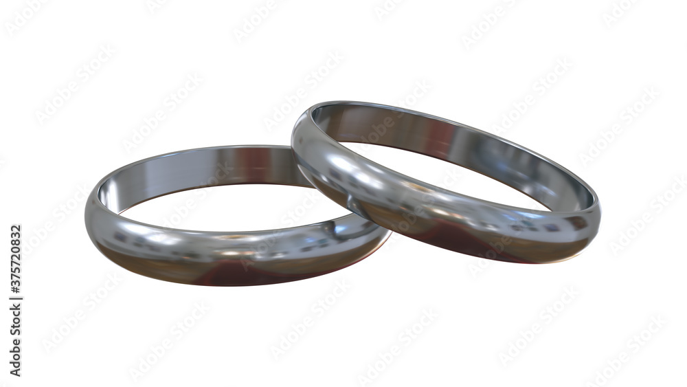 Classic two silver engagement rings on a white background. Realistic 3D illustration Classic two silver engagement rings on a white background. Realistic 3D illustration