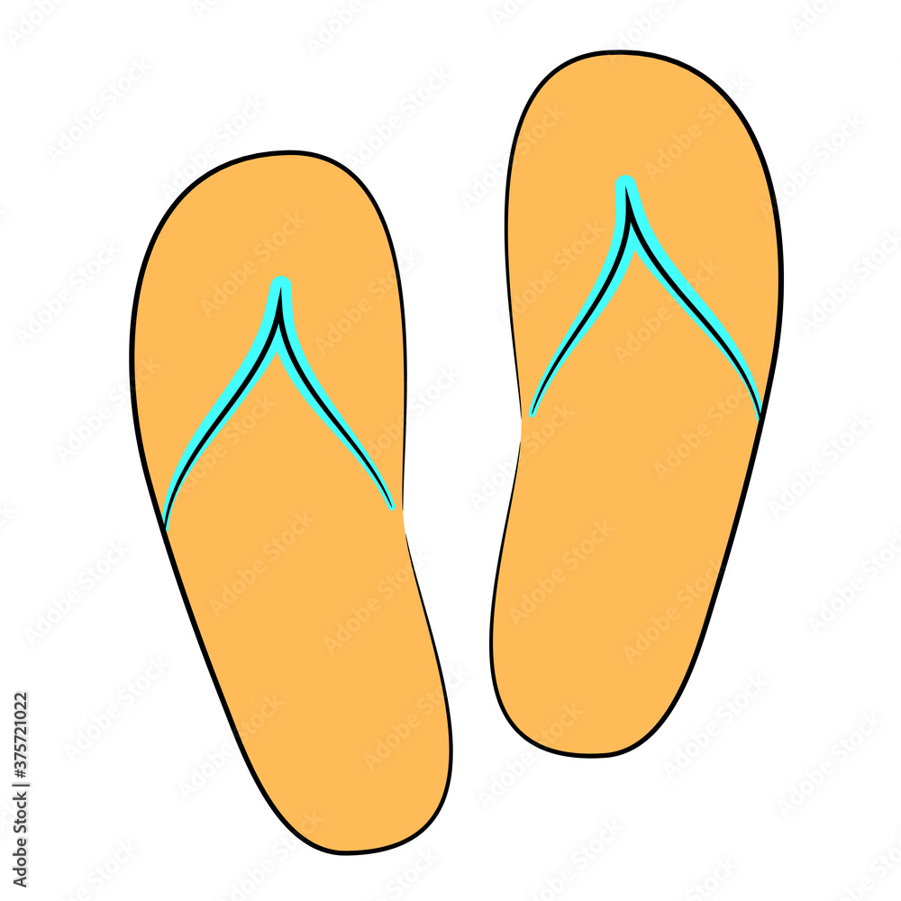 Beach slippers are yellow. Simple vector sketch. Doodle illustration Beach slippers are yellow. Simple vector sketch. Doodle illustration