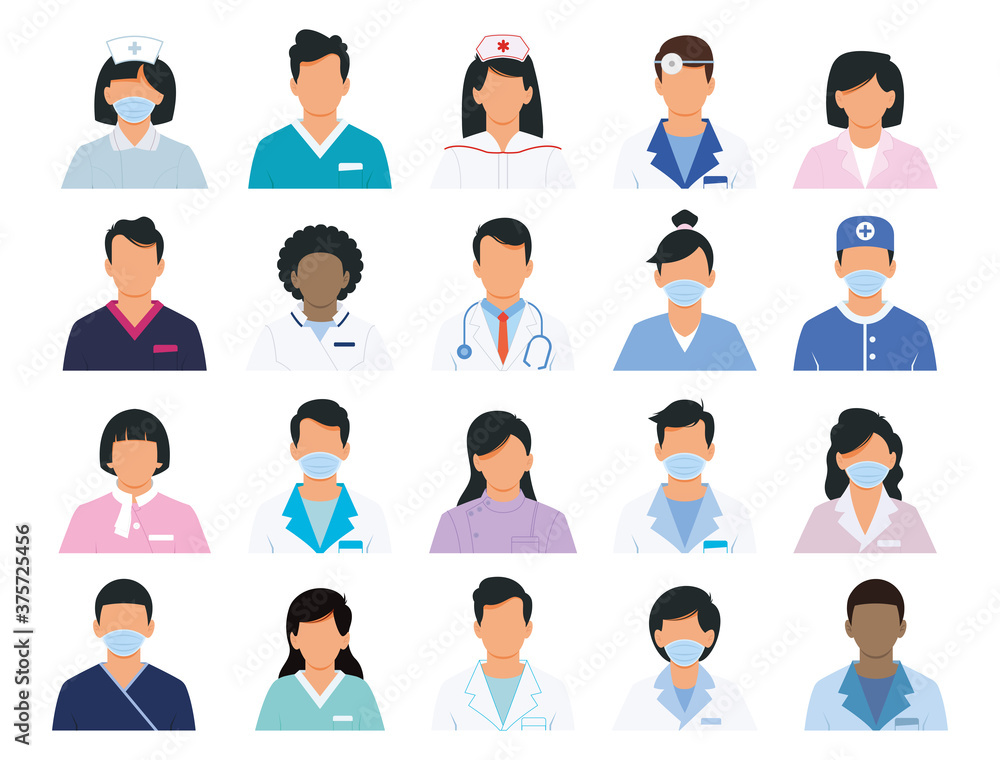 Doctor and Nurse icons set. Professional doctor avatars isolated on white background. Medicine professionals and medical staff people icons vector illustration Doctor and Nurse icons set. Professional doctor avatars isolated on white background. Medicine professionals and medical staff people icons vector illustration
