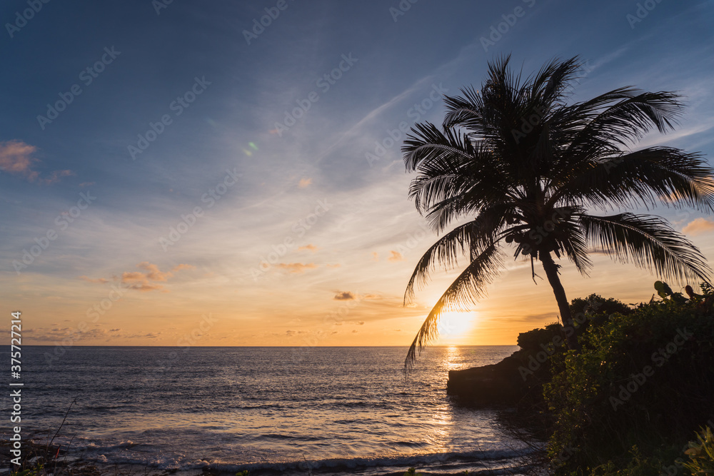 Φωτογραφία Silhueta de palmeira contra por do sol no mar, em praia de Uluwatu, Bali, Indoné
