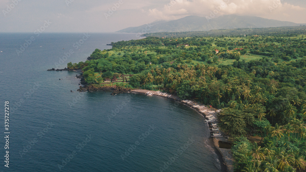 Vista aérea, lista vista de praia em Tulamben, Bali, Indonésia