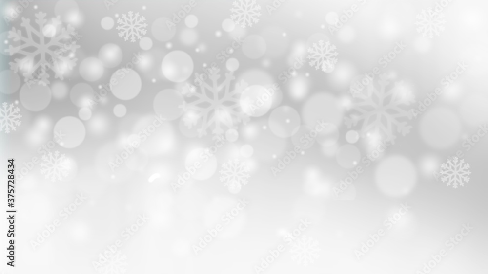 Gray abstract christmas background with white snowflakes bokeh stars blurred beautiful shiny light, use for card new year wallpaper backdrop 