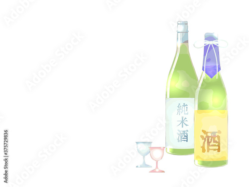 日本酒のイラスト背景、水彩風、柔らかい雰囲気