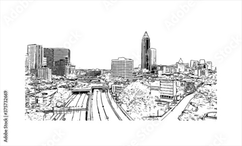 Building view with landmark of Atlanta is the capital of the U.S. state of Georgia. Hand drawn sketch illustration in vector.