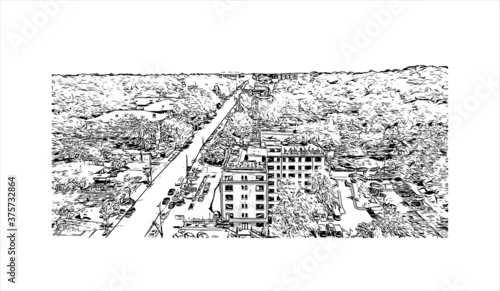 Building view with landmark of Atlanta is the capital of the U.S. state of Georgia. Hand drawn sketch illustration in vector.