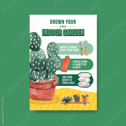Information template with daily life design for brochure and leaflet watercolor illustration