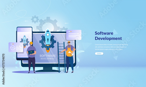 Software development for mobile and desktop on illustration concept