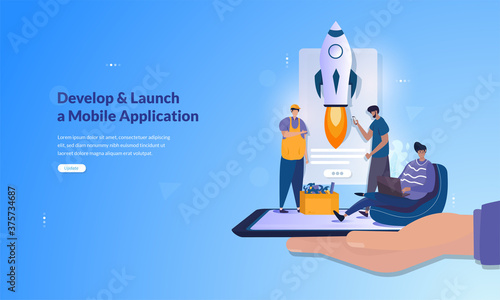 Illustration about develop and launch a mobile application concept