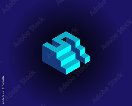 Abstract Geometry isometric logo design Concept Letter S with Shape of stairs