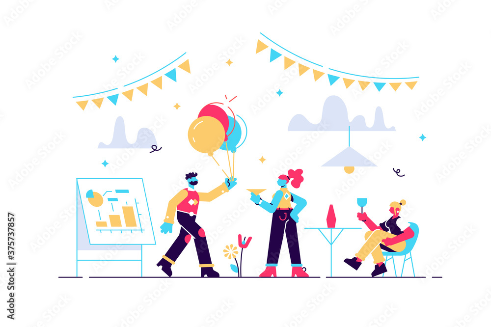 Happy tiny business people dancing, having Happy tiny business people dancing, having
