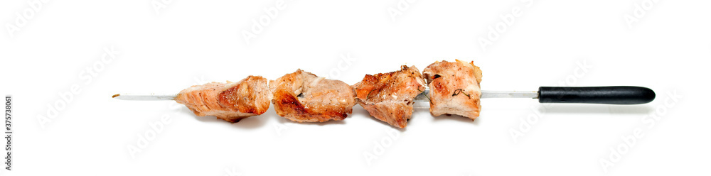Pieces of fried kebab meat isolated on white background. Pieces of fried kebab meat isolated on white background.