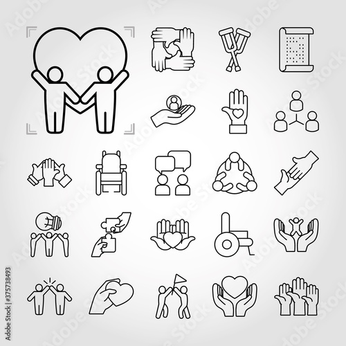 icon set of inclusion and hearts, line style