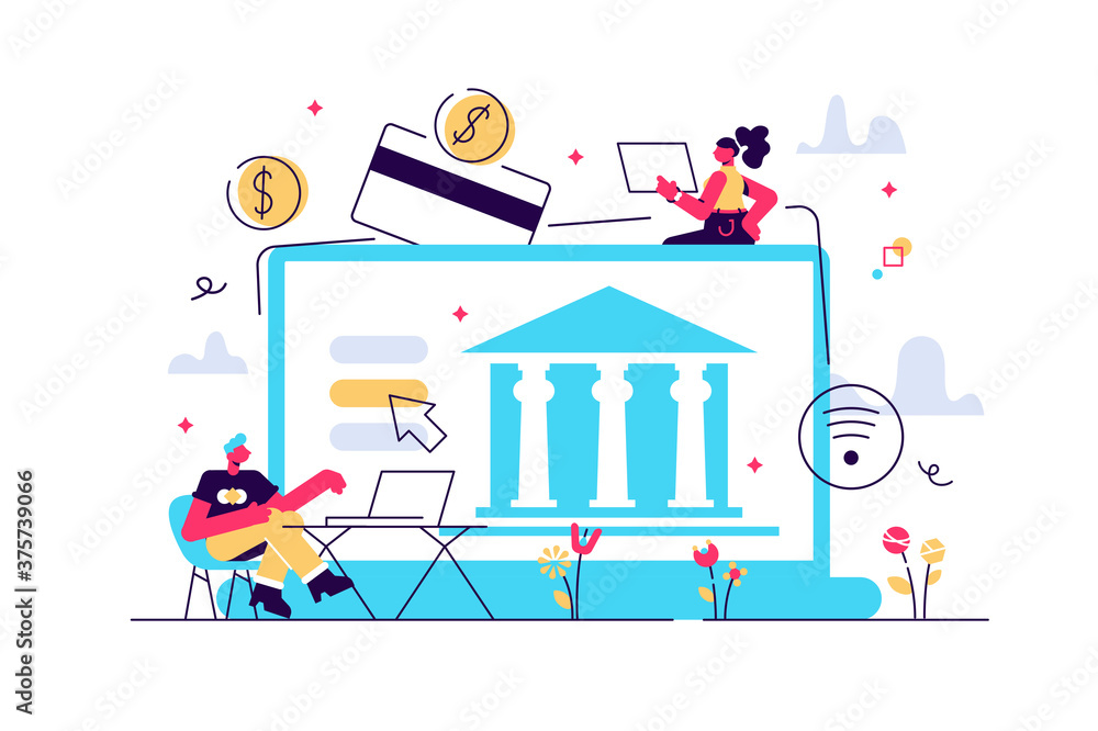Tiny people with laptop and financial digital Tiny people with laptop and financial digital
