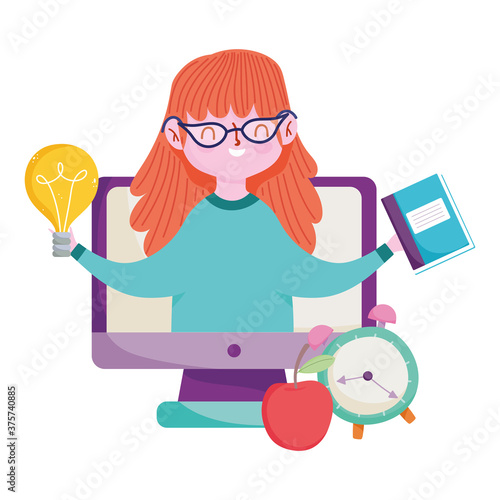 happy teachers day, teacher online class computer book clock
