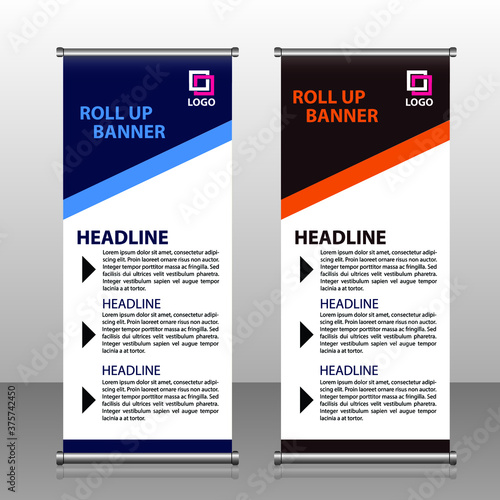 Roll Up banner stand. Presentation concept. Corporate business roll up template background. Vertical template billboard, banner stand or flag design layout. Poster for conference, forum, shop