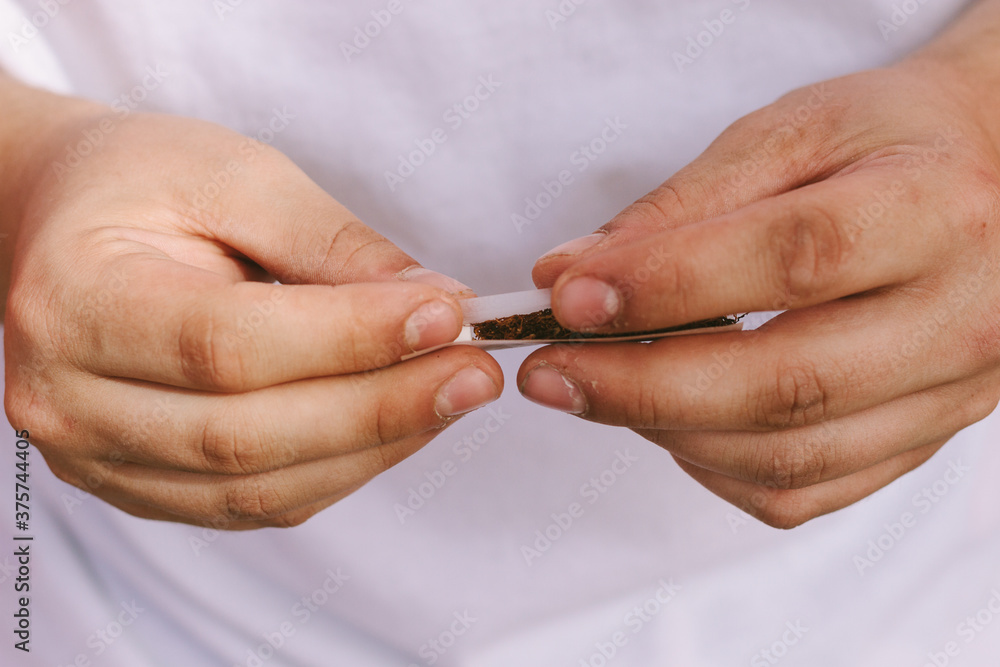 close up of male hands rolling a cigarette close up of male hands rolling a cigarette