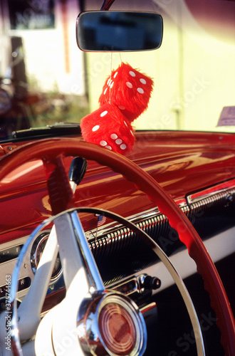 Fuzzy Dice in Antique Car photo