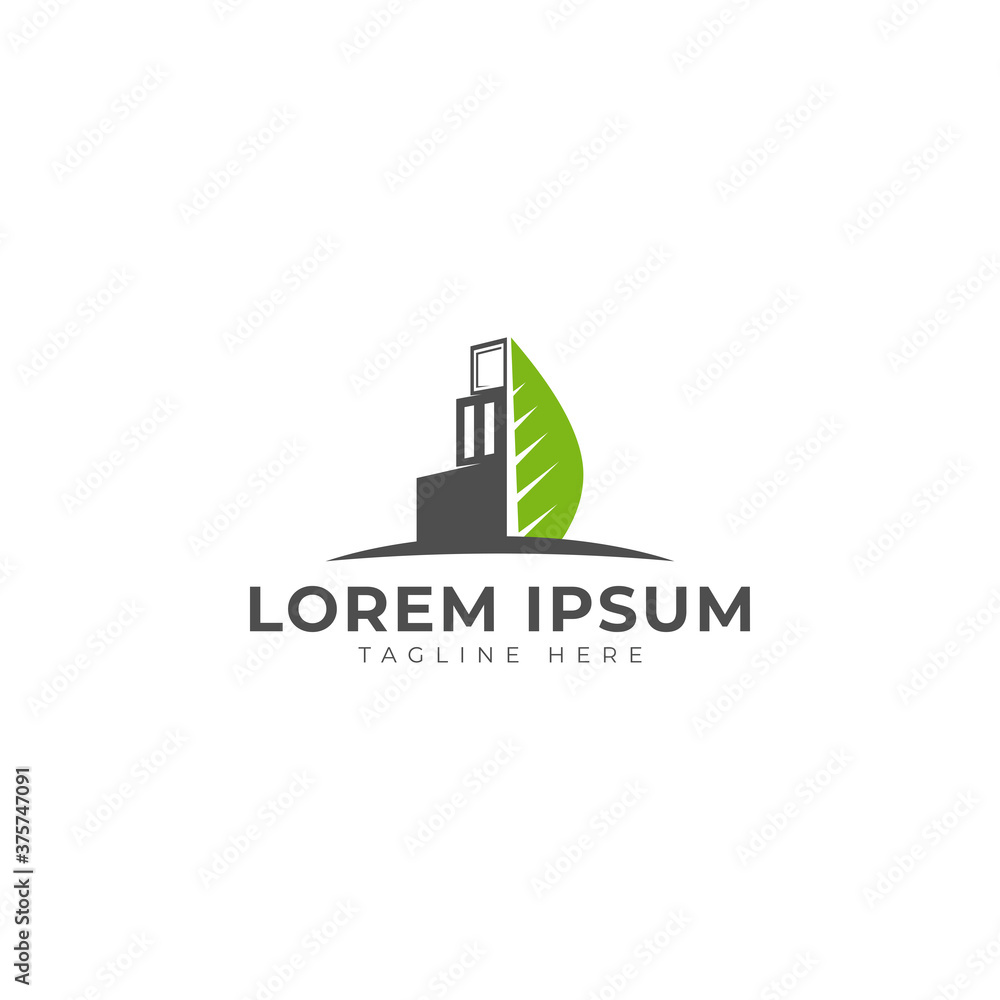 Leaf/green building/tower logo design vector icon
