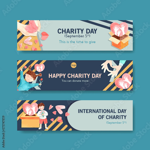  International Day of Charity banner concept design with advertise watercolor vector.