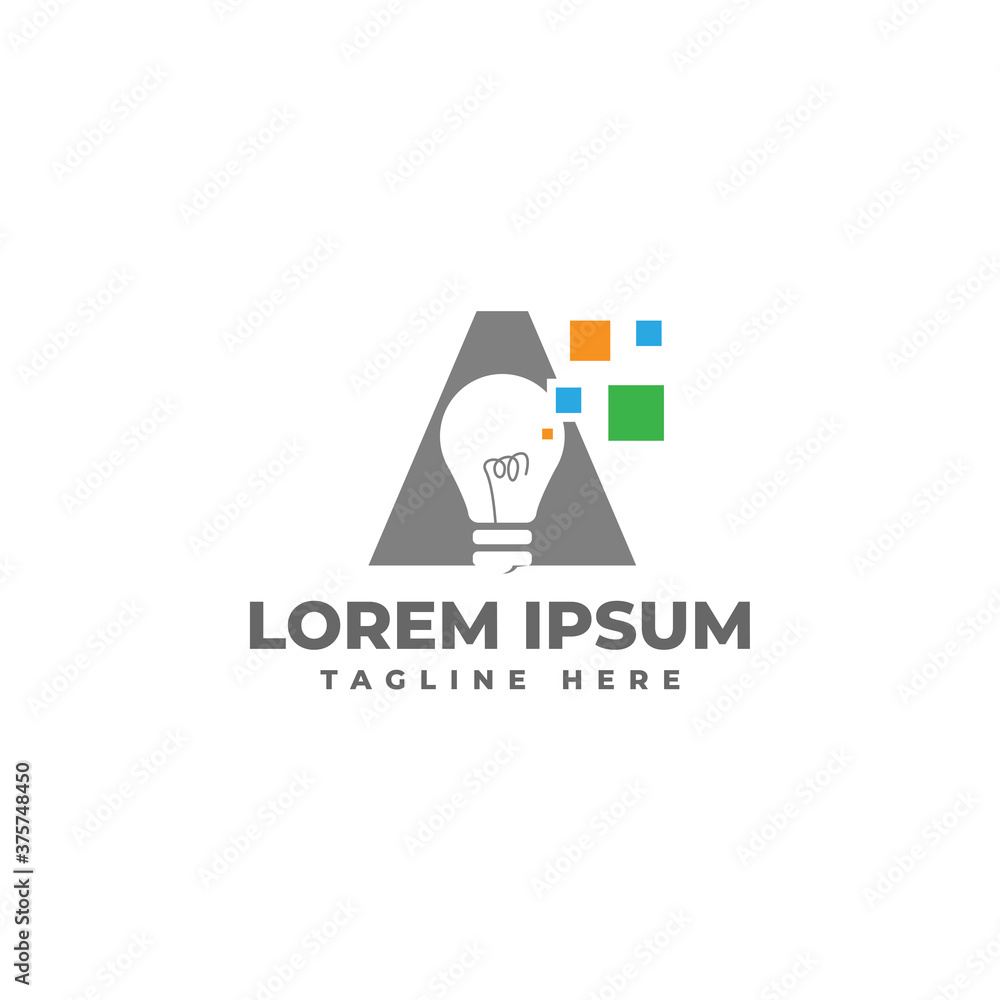 Letter A with light bubble technology logo icon illustration Letter A with light bubble technology logo icon illustration