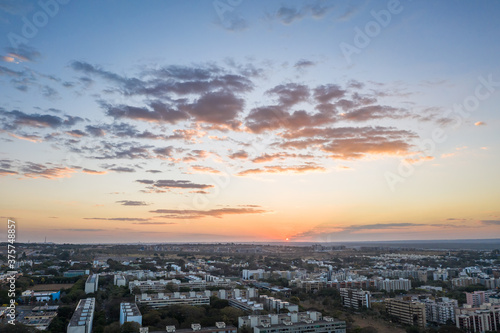 Aerial view of colorful clouds during a sunset in Brasilia, Brazil.