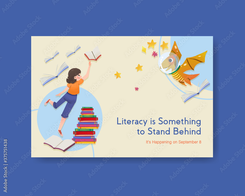 Facebook template with International literacy Day concept design for online marketing and internet watercolor vector. Facebook template with International literacy Day concept design for online marketing and internet watercolor vector.