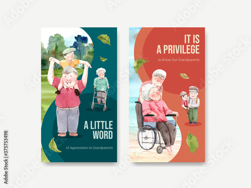 Instagram template with national grandparents day concept design for social media and internet watercolor vector.