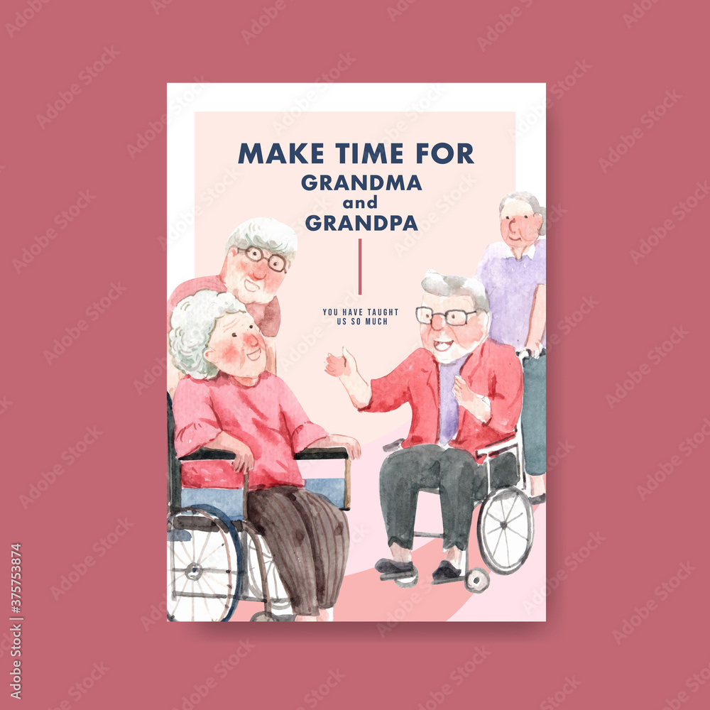 Φωτογραφία Poster template with national grandparents day concept design for advertise and brochure watercolor vector