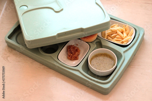 Hospital meal,divided tray for patient or attendant person,catering.