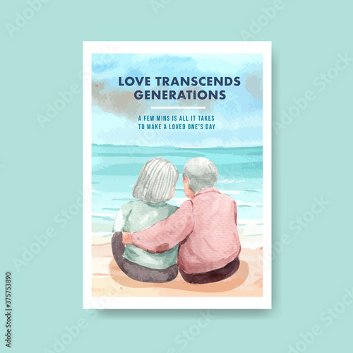 Poster template with national grandparents day concept design for advertise and brochure watercolor vector.