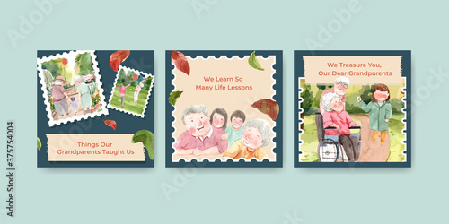 Ads template with national grandparents day concept design for advertise and marketing watercolor vector.