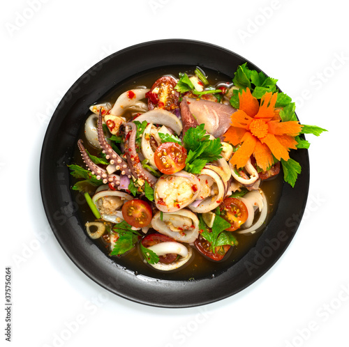 Spicy Squid Salad with vegetables Appetizer dish Thai Food