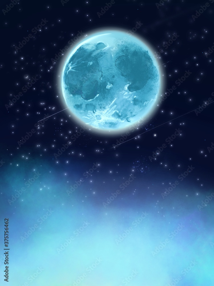 Obraz premium bluely full moon with starry space